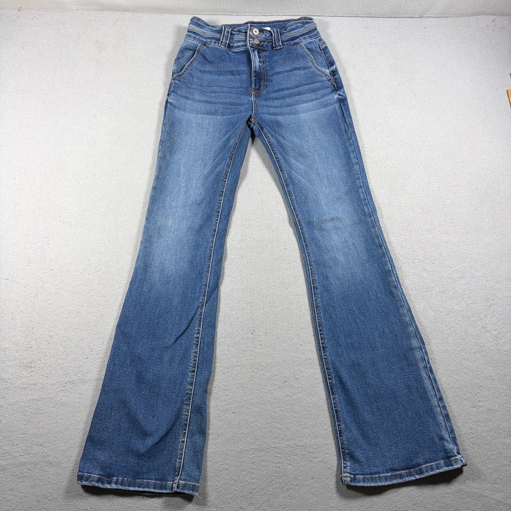 KanCan Flare Jeans Women 5 26 High Rise‎ Double Button Medium Wash Denim Boho